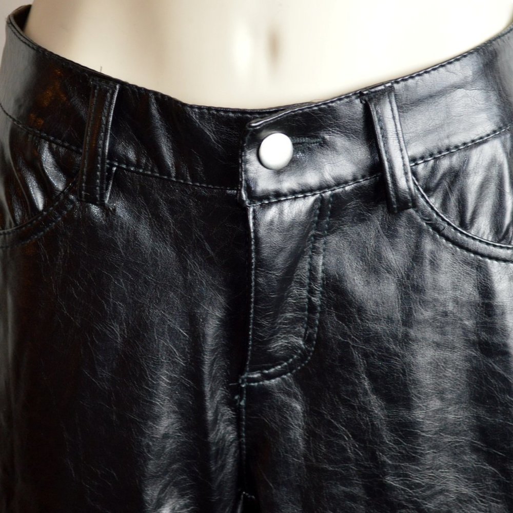 Black Faux Leather Stovepipe Jeans